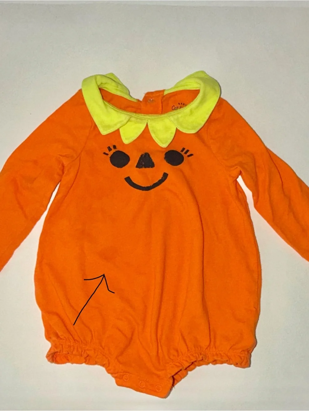 Cat & Jack Orange Pumpkin Long Sleeve Romper with Lime Collar